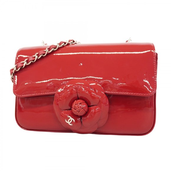 Chanel Camellia Chain Shoulder Bag in Patent Leather, Red, Women's - Picture 1 of 9